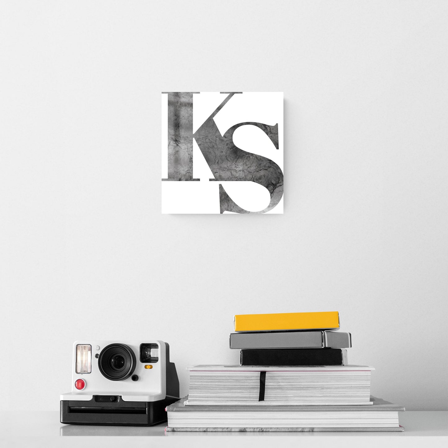 Minimalist B&W Kansas White Initials | Hi-Def Glass Art | Eaches | Min 2