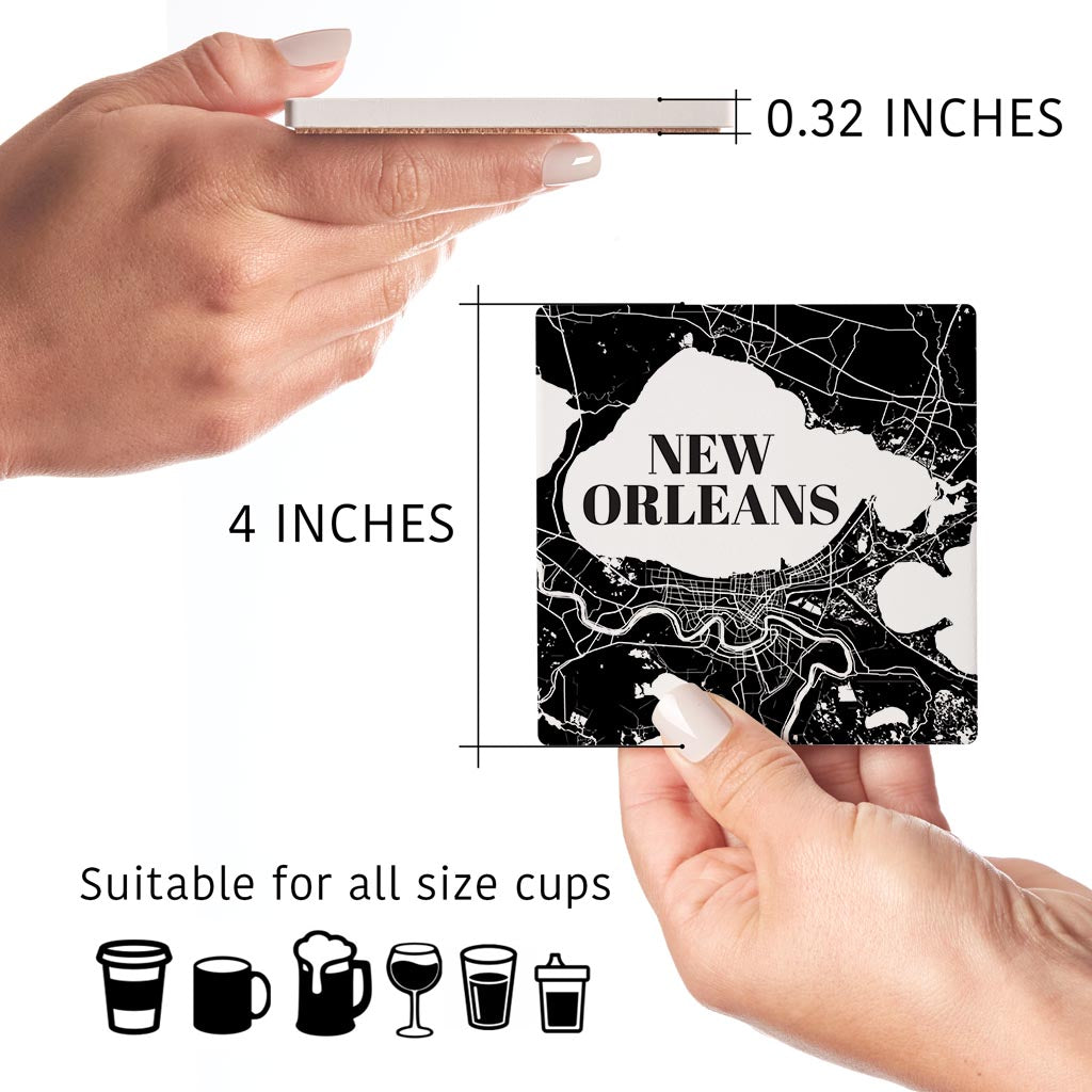 Modern Louisiana New Orleans Map | Absorbent Coasters | Set of 4 | Min 2