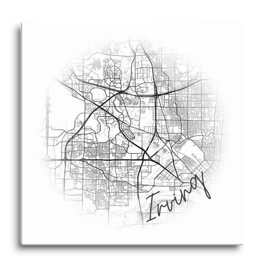 Minimalistic B&W Texas Irving Circle Map | Hi-Def Glass Art | Eaches | Min 1