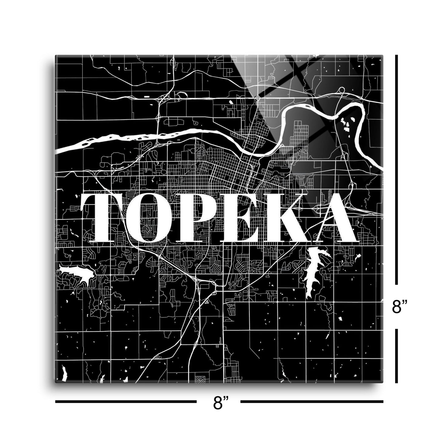 Minimalist B&W Kansas Topeka Map | Hi-Def Glass Art | Eaches | Min 2
