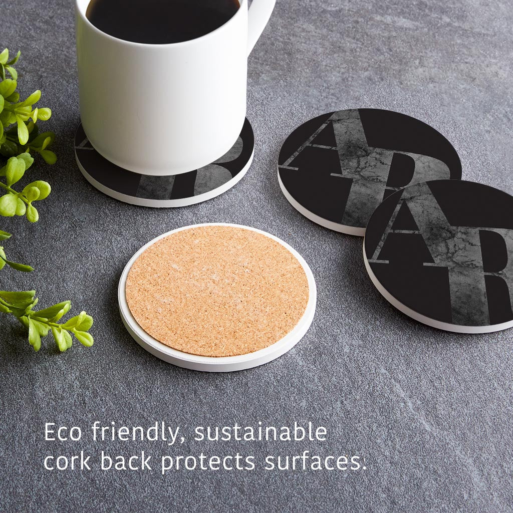 B&W Minimalist Arkansas Black Initials | Absorbent Coasters | Set of 4 | Min 2