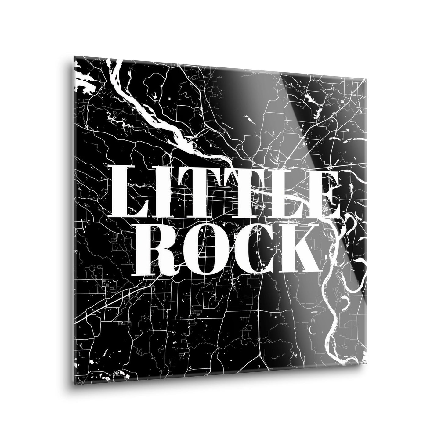 B&W Minimalist Arkansas Little Rock Map | Hi-Def Glass Art | Eaches | Min 2