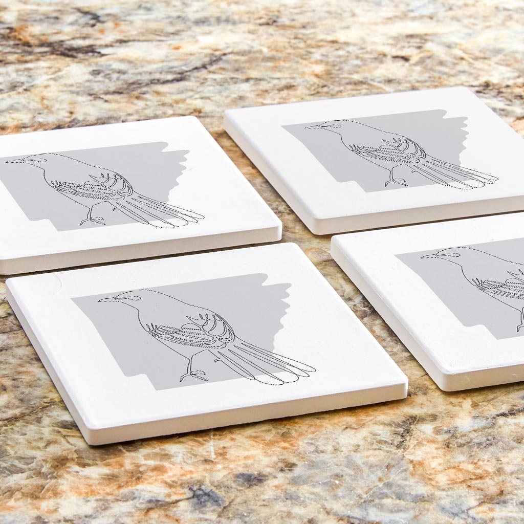 B&W Minimalist Arkansas Single Line Bird | Absorbent Coasters | Set of 4 | Min 2