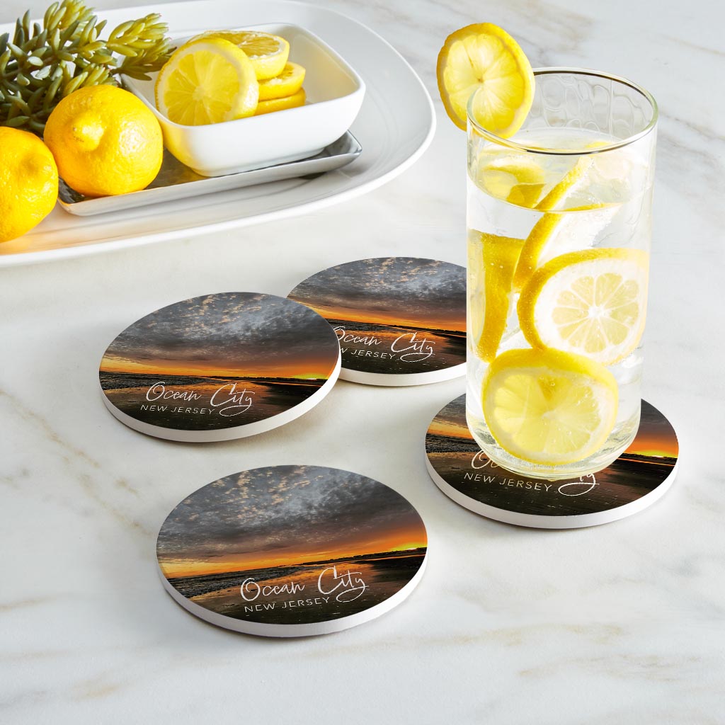 OCNJ Photo With Text | Absorbent Coasters | Set of 4 | Min 2