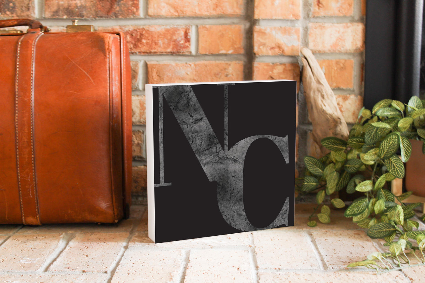Minimalistic B&W North Carolina Black Initials | Wood Block | Eaches | Min 2