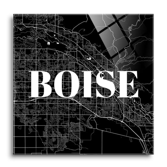 Minimalist B&W Idaho Boise Map | Hi-Def Glass Art | Eaches | Min 1