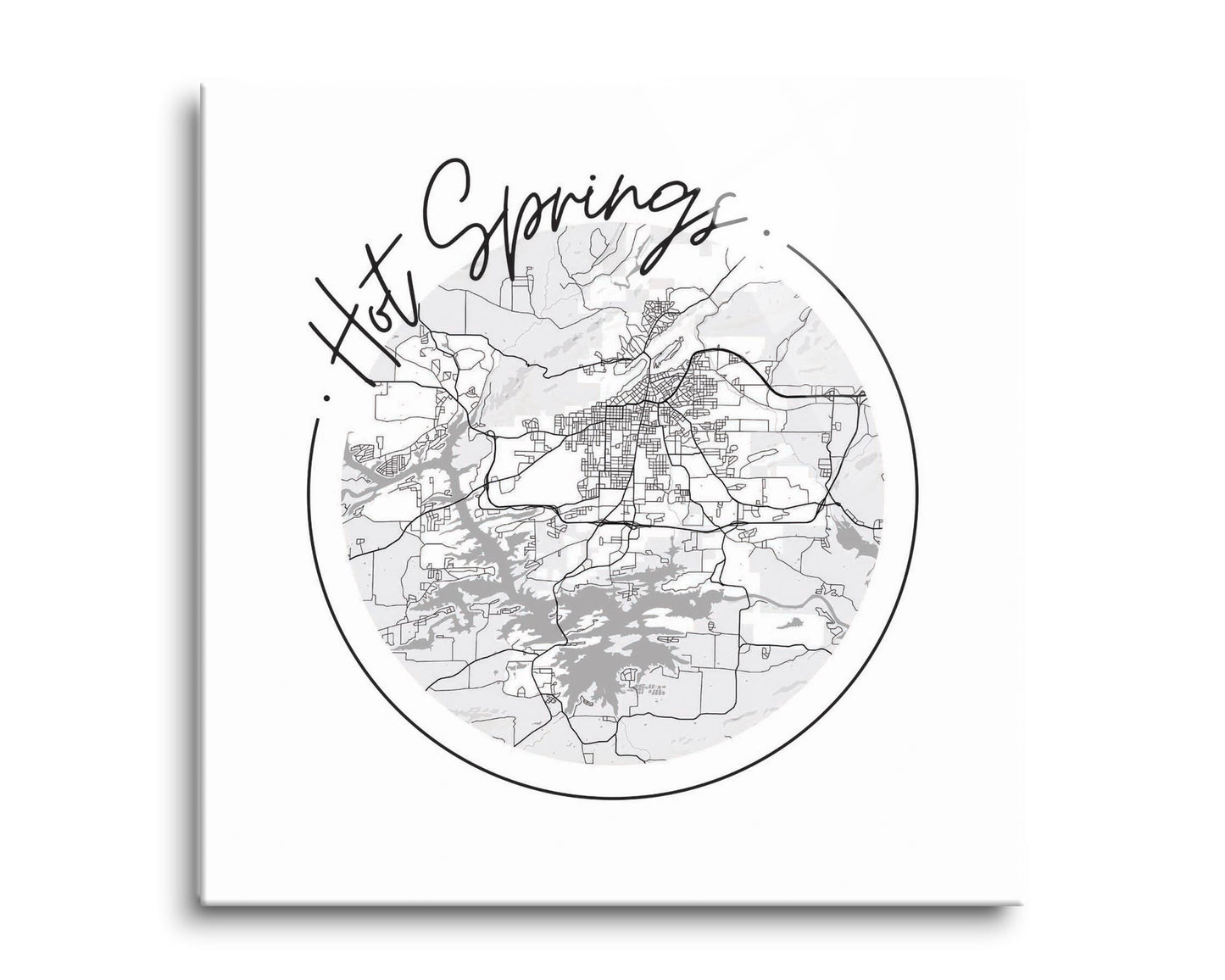 B&W Minimalist Arkansas Hot Springs Circle Map | Hi-Def Glass Art | Eaches | Min 2