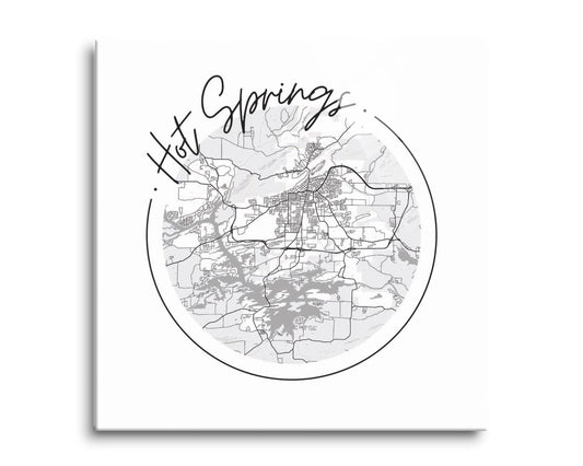 B&W Minimalist Arkansas Hot Springs Circle Map | Hi-Def Glass Art | Eaches | Min 2