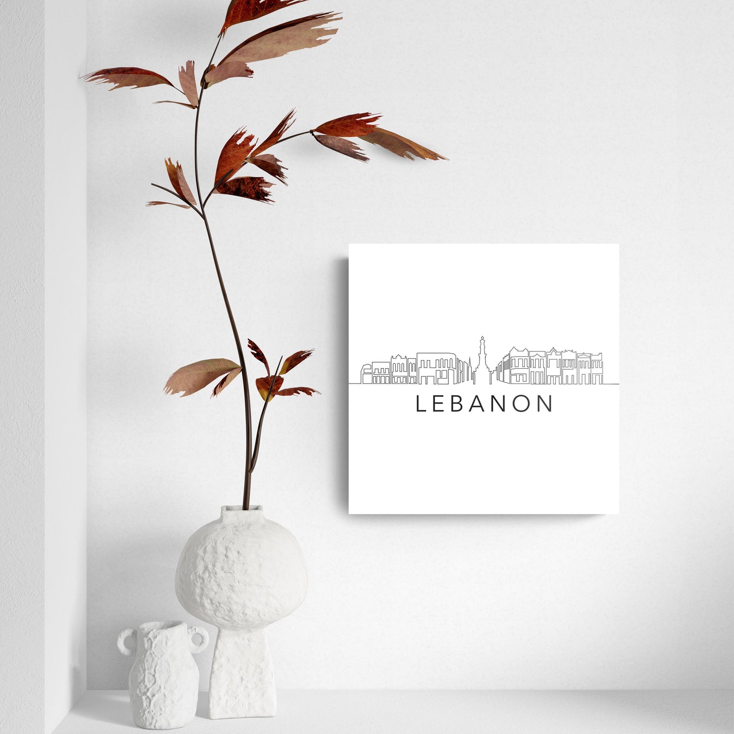 Minimalist B&W Tennessee Lebanon Skyline | Hi-Def Glass Art | Eaches | Min 2