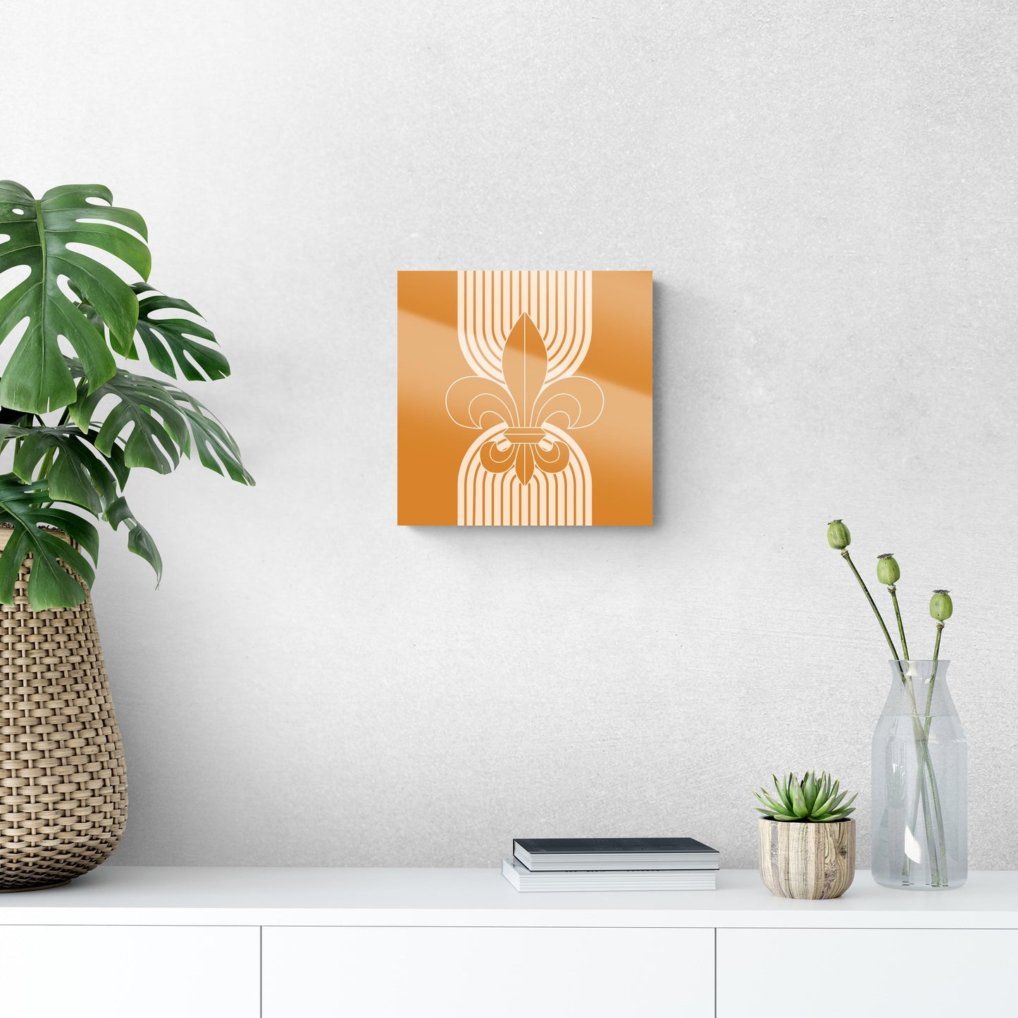 Modern Minimalist Louisiana Orange Fleu De Lis | Hi-Def Glass Art | Eaches | Min 1
