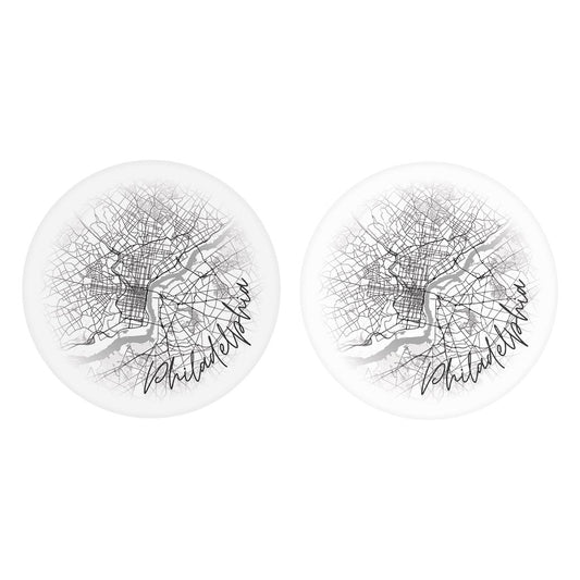 Minimalistic B&W Pennsylvania Philadelphia Circle Map | Absorbent Car Coasters | Set of 2 | Min 4