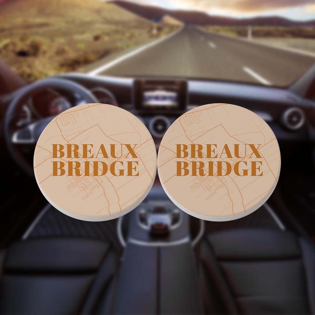Modern Minimalist Louisiana Breaux Bridge Map| Absorbent Car Coasters | Set of 2 | Min 4