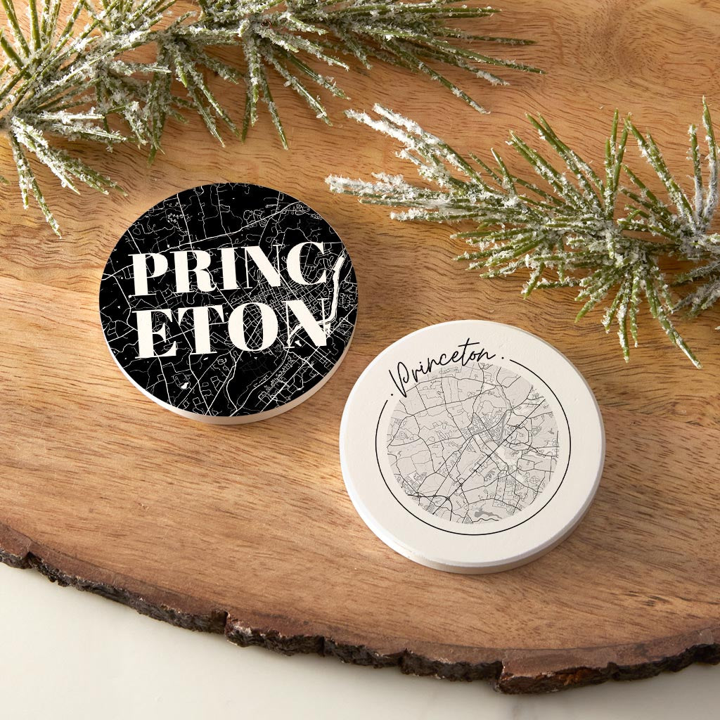 Minimalistic B&W New Jersey Princeton Maps | Absorbent Car Coasters | Set of 2 | Min 4