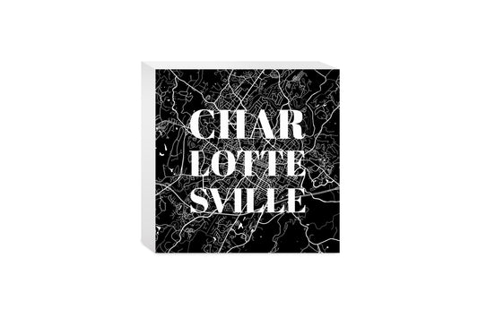 Minimalistic B&W Virginia Charlottesville Map | Wood Block | Eaches | Min 4