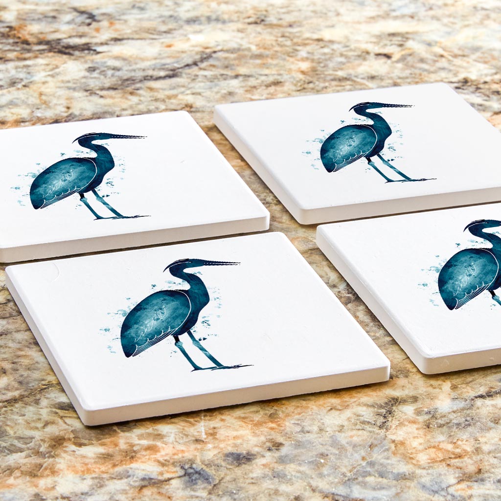 New England Water Color Heron | Absorbent Coasters | Set of 4 | Min 2