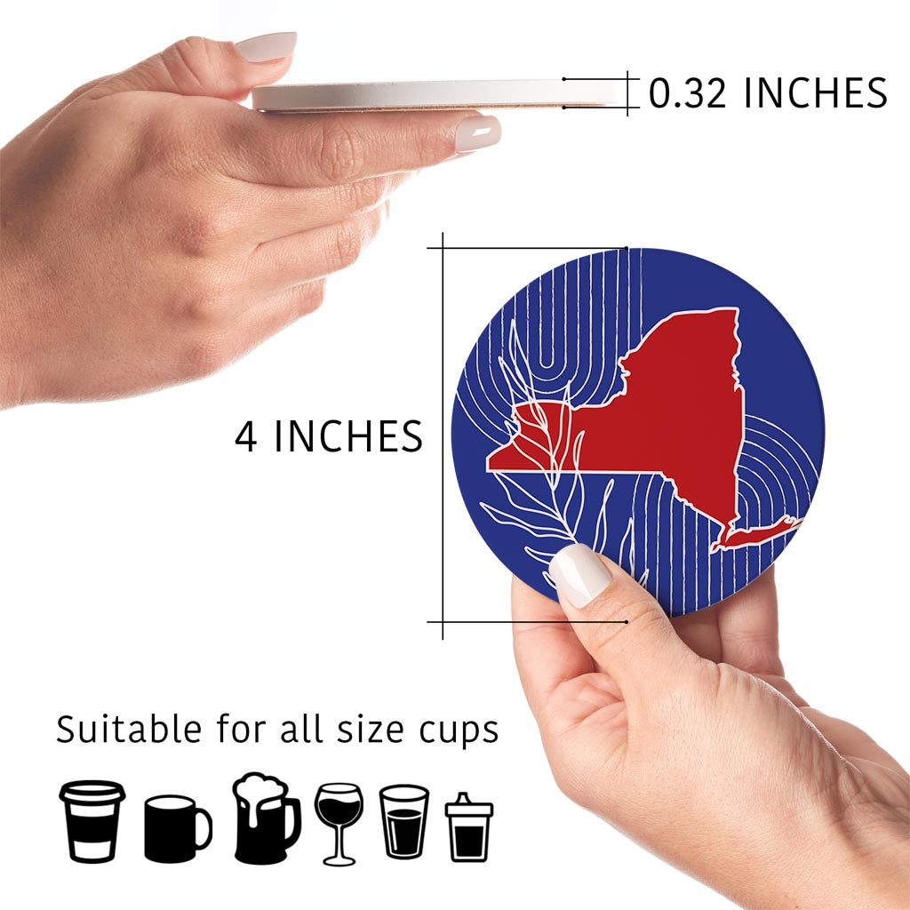 Red White And Blue New York State Retro Thin Lines| Absorbent Coasters | Set of 4 | Min 2