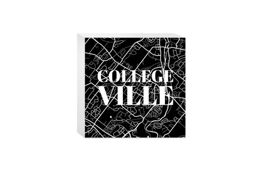 Minimalistic B&W Pennsylvania Collegeville Map | Wood Block | Eaches | Min 4