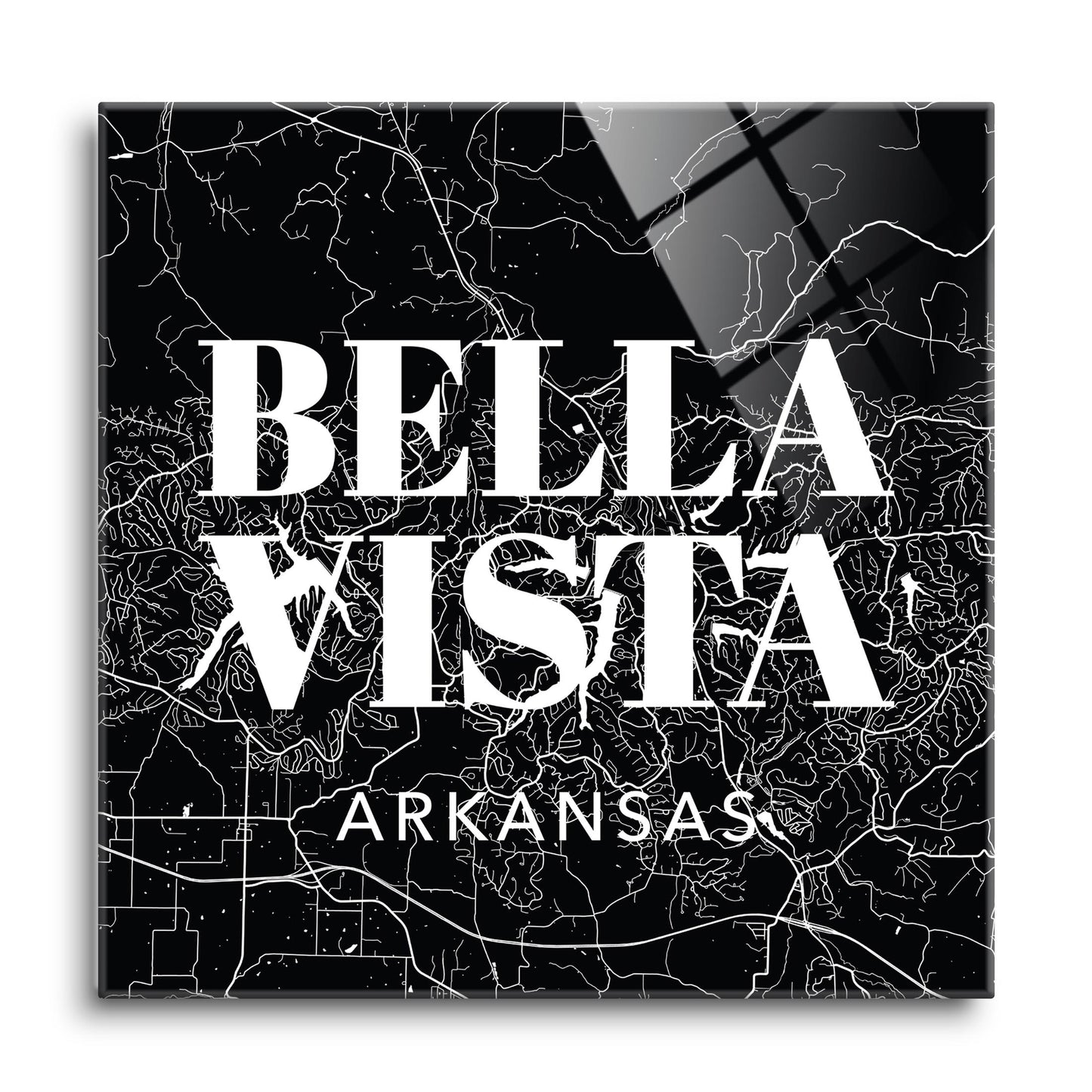 Minimalist B&W Arkansas Bella Vista Map State | Hi-Def Glass Art | Eaches | Min 1