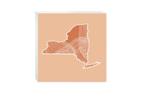 Modern Minimalist New York State Fluid Lines Light | Wood Block | Eaches | Min 2