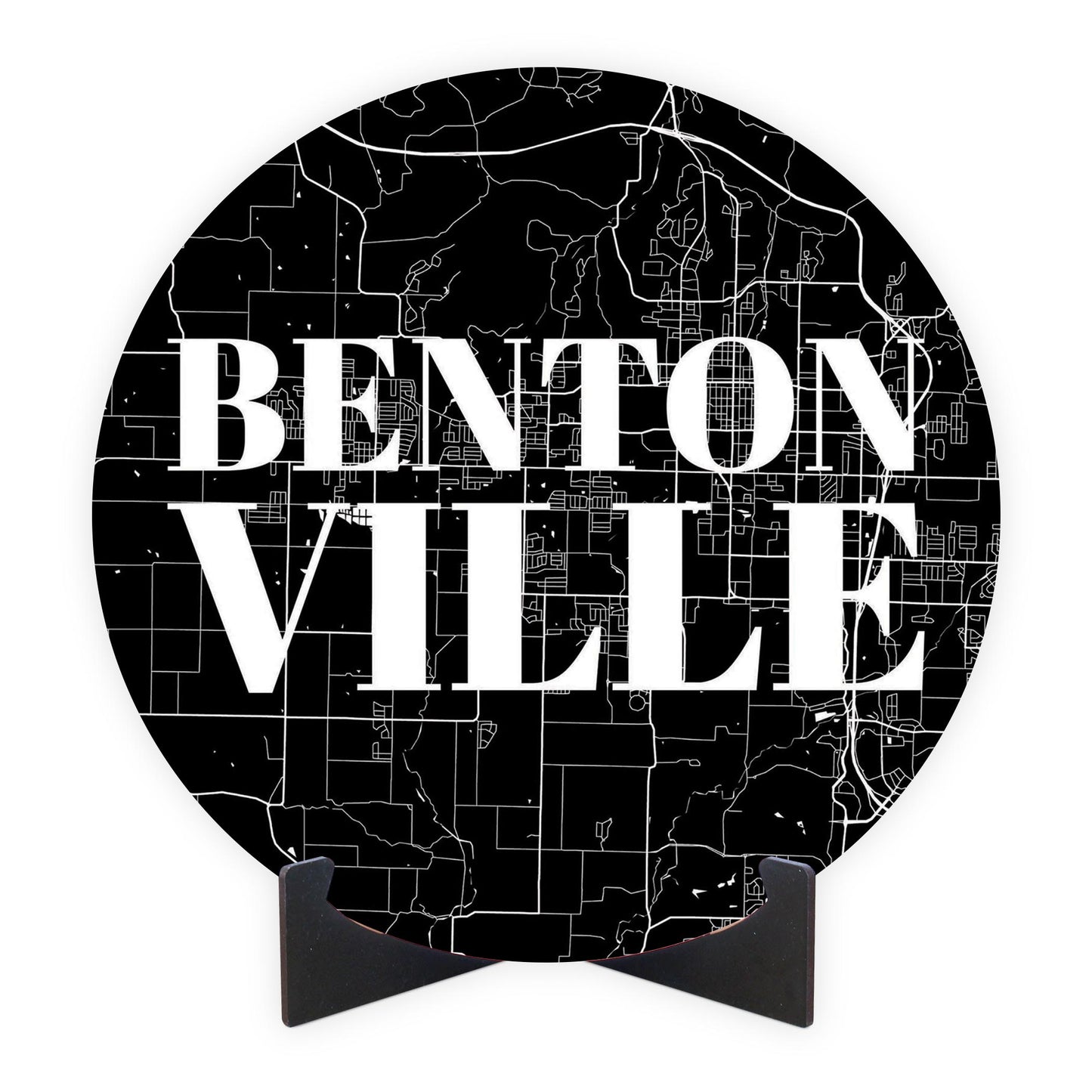 Minimalist B&W Arkansas Bentonville Map | Wood Sign | Eaches | Min 1