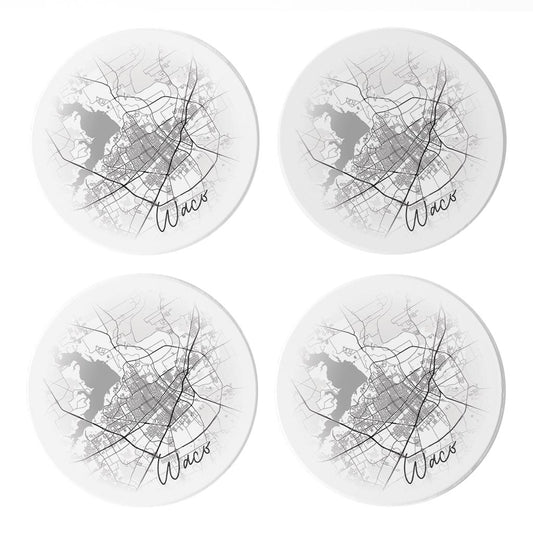 Minimalistic B&W Texas Waco Circle Map | Absorbent Coasters | Set of 4 | Min 2