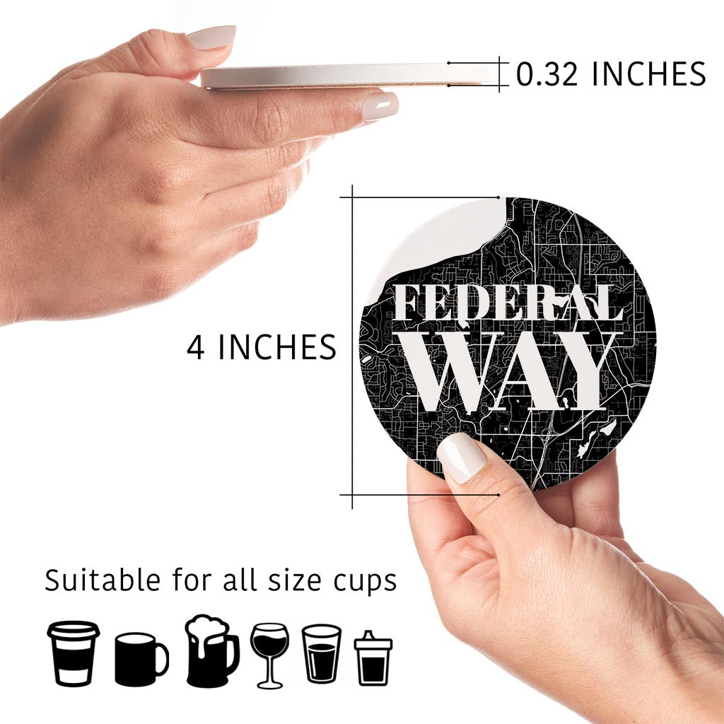 Minimalistic B&W Washington Federal Way Map | Absorbent Coasters | Set of 4 | Min 2