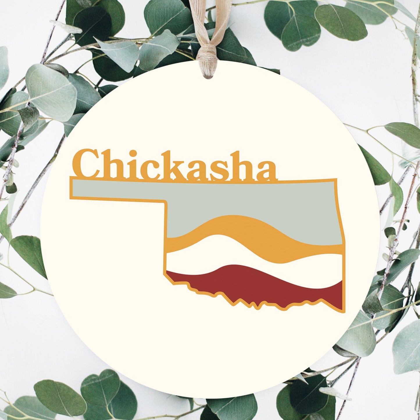 Modern Minimalist Oklahoma State Chickasha | Wood Ornament | Eaches | Min 1