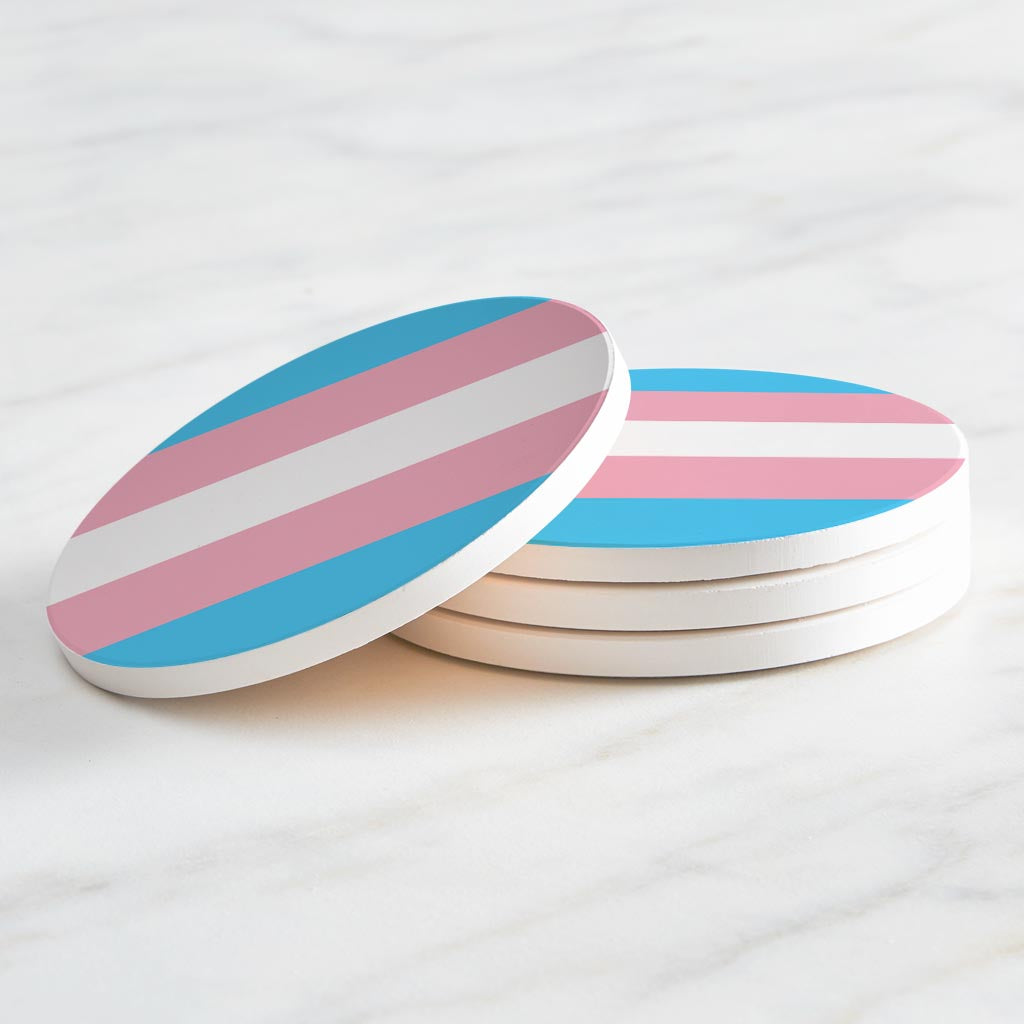 Transgender Pride Flag Colors | Absorbent Coasters | Set of 4 | Min 2