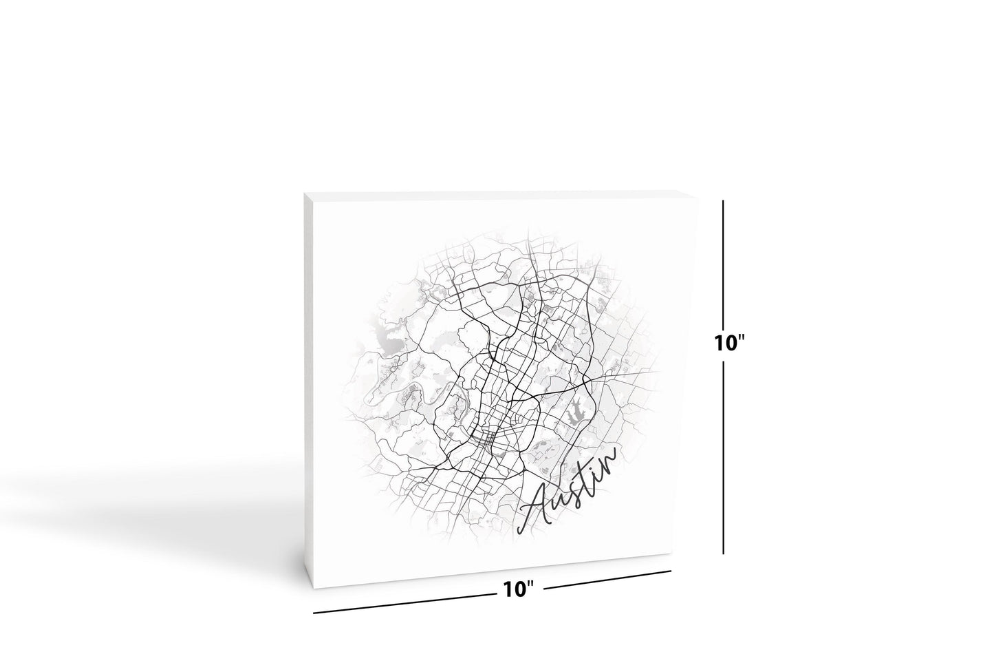 Minimalistic B&W Texas Austin Circle Map | Wood Block | Eaches | Min 2