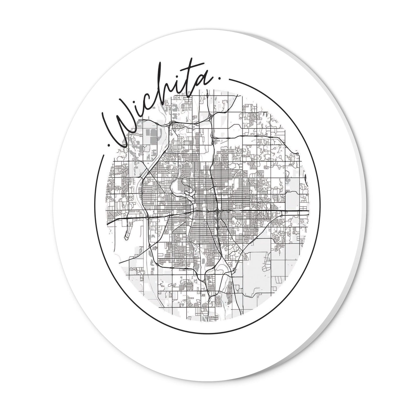 Minimalist B&W Kansas Wichita Circle Map | Wood Sign | Eaches | Min 1