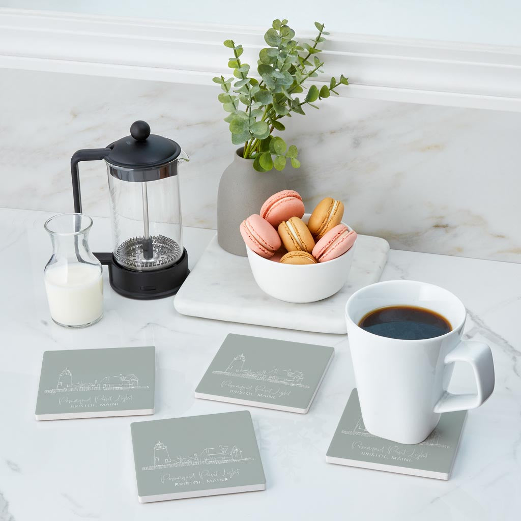 Pemaquid Point Light Muted Coastal | Absorbent Coasters | Set of 4 | Min 2