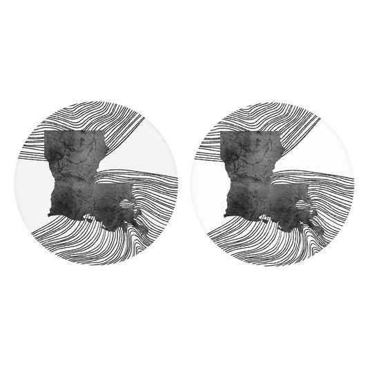 Modern Louisiana State Shape With Fluid Lines| Absorbent Car Coasters | Set of 2 | Min 4
