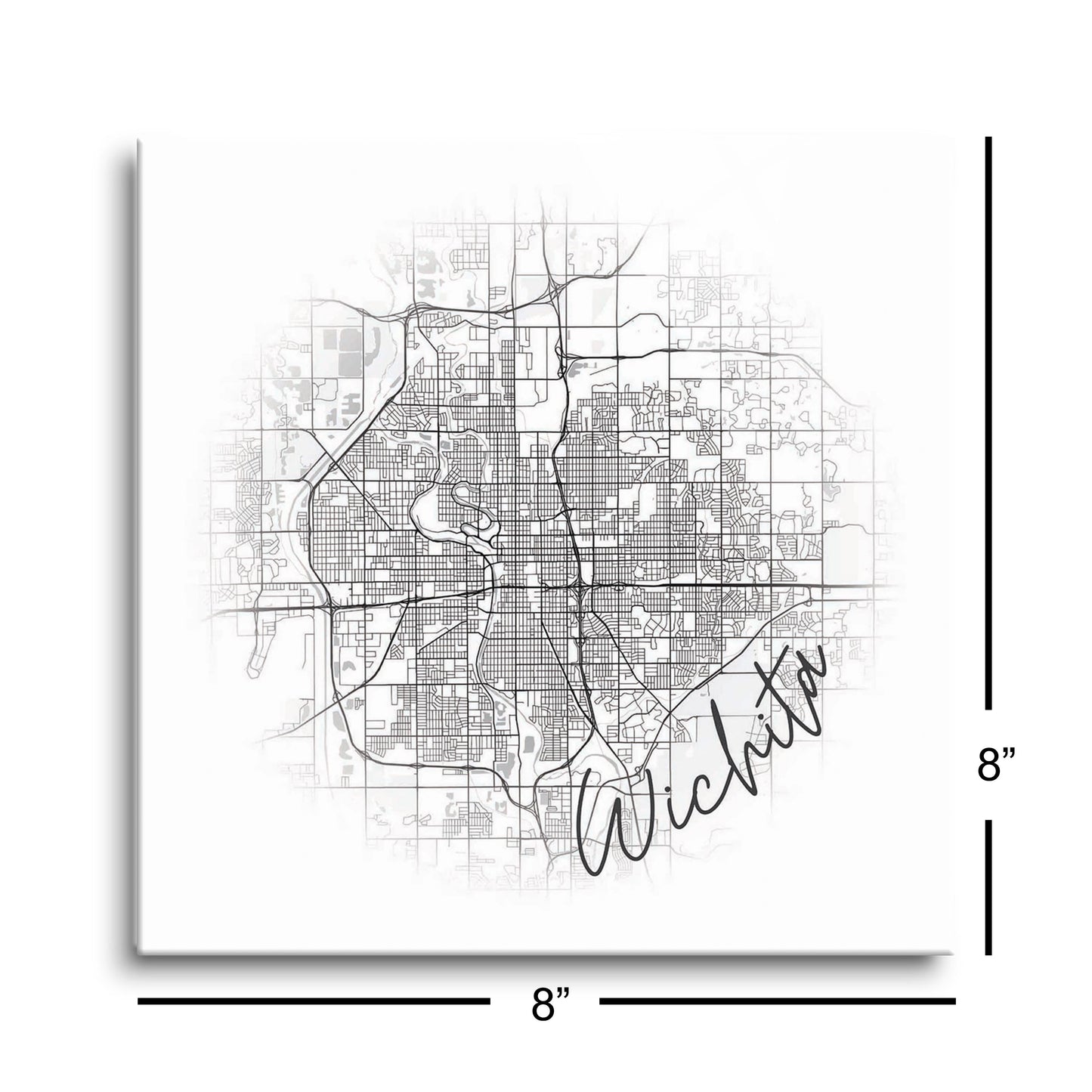 Minimalistic B&W Kansas Wichita Circle Map | Hi-Def Glass Art | Eaches | Min 2