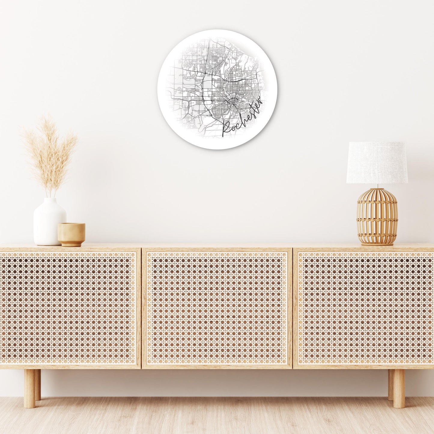 Minimalistic B&W New York Rochester Faded Circle Map | Wood Sign | Eaches | Min 1