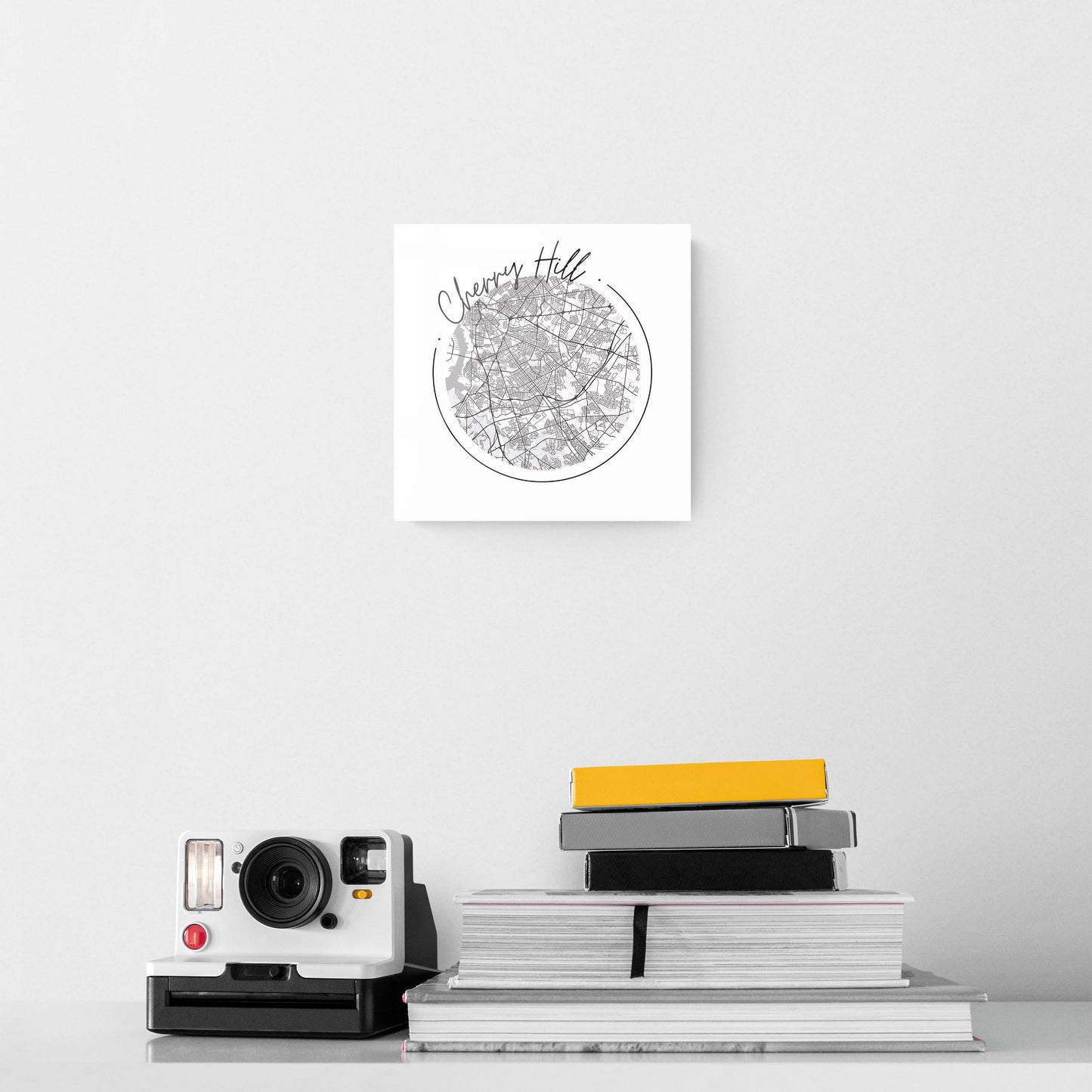 Minimalistic B&W New Jersey Cherry Hill Circle Map | Hi-Def Glass Art | Eaches | Min 2