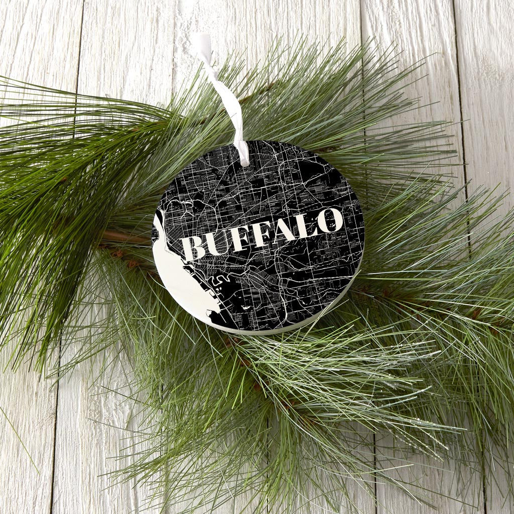 Minimalistic B&W New York Buffalo Map | Wood Ornament | Eaches | Min 6