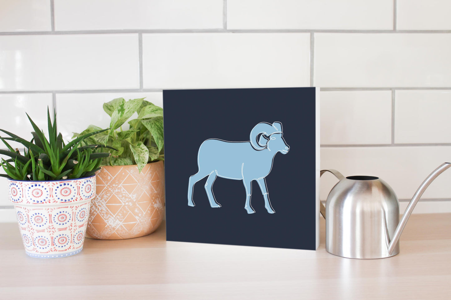 Blue Shades North Carolina Ram Line Drawing | Wood Block | Eaches | Min 2