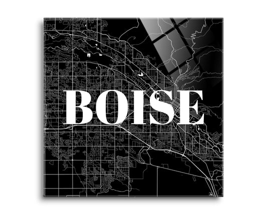 Minimalist B&W Idaho Boise Map | Hi-Def Glass Art | Eaches | Min 2