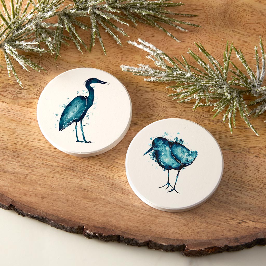 New England Water Color Heron Sand Piper| Absorbent Car Coasters | Set of 2 | Min 4
