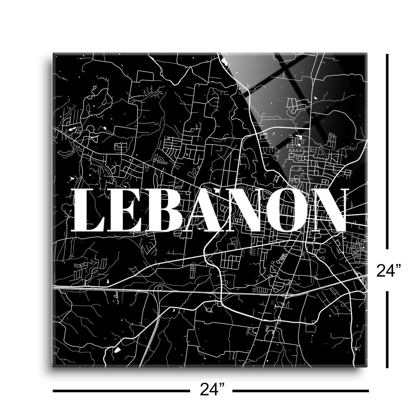 Minimalist B&W Tennessee Lebanon Map | Hi-Def Glass Art | Eaches | Min 1