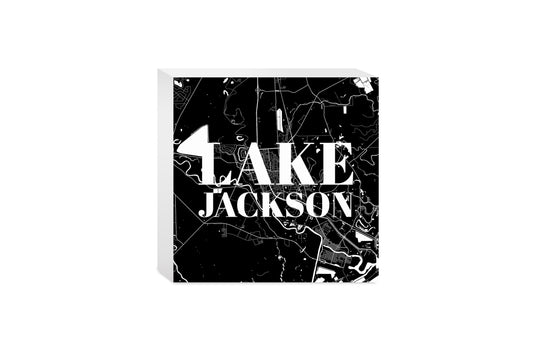 Minimalistic B&W Texas Lake Jackson Map | Wood Block | Eaches | Min 4