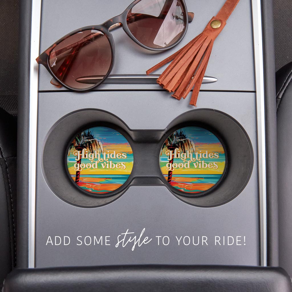 High Tides Good Vibes | Absorbent Car Coasters | Set of 2 | Min 4