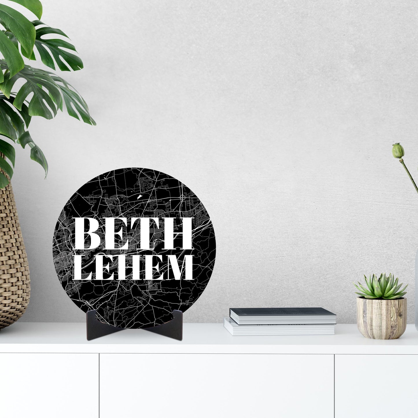 Minimalistic B&W Pennsylvania Bethlehem Map | Wood Sign | Eaches | Min 1