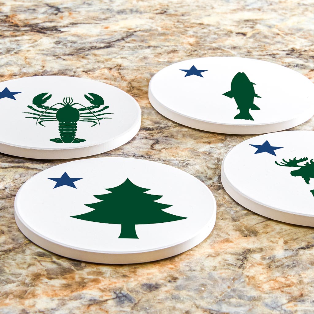 New England Star With Icons| Absorbent Coasters | Set of 4 | Min 2