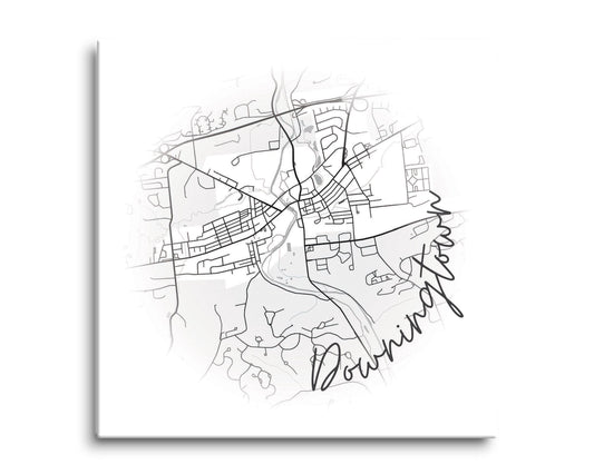 Minimalistic B&W Pennsylvania Downingtown Circle Map | Hi-Def Glass Art | Eaches | Min 2