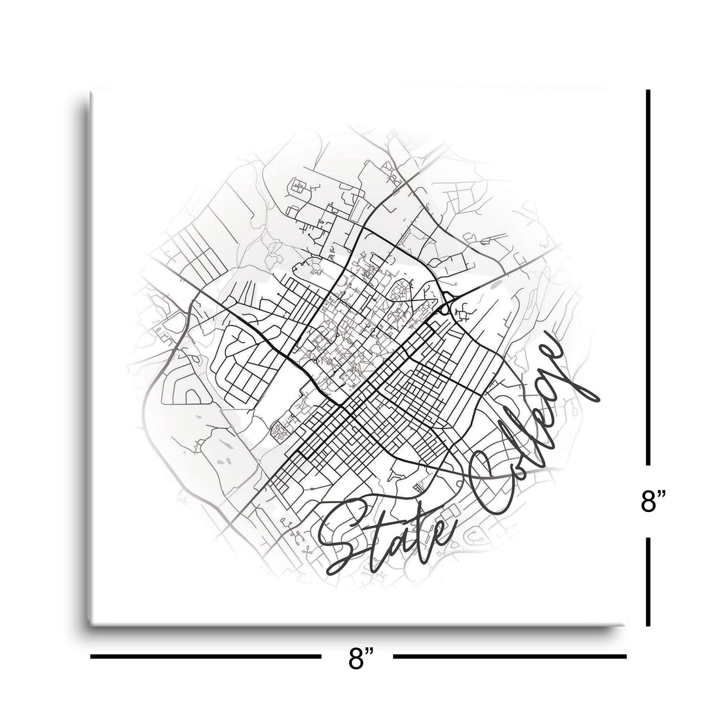 Minimalistic B&W Pennsylvania State College Circle Map | Hi-Def Glass Art | Eaches | Min 2