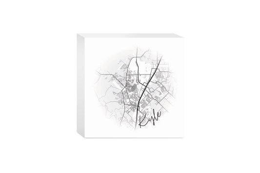 Minimalistic B&W Texas Kyle Circle Map| Wood Block | Eaches | Min 4