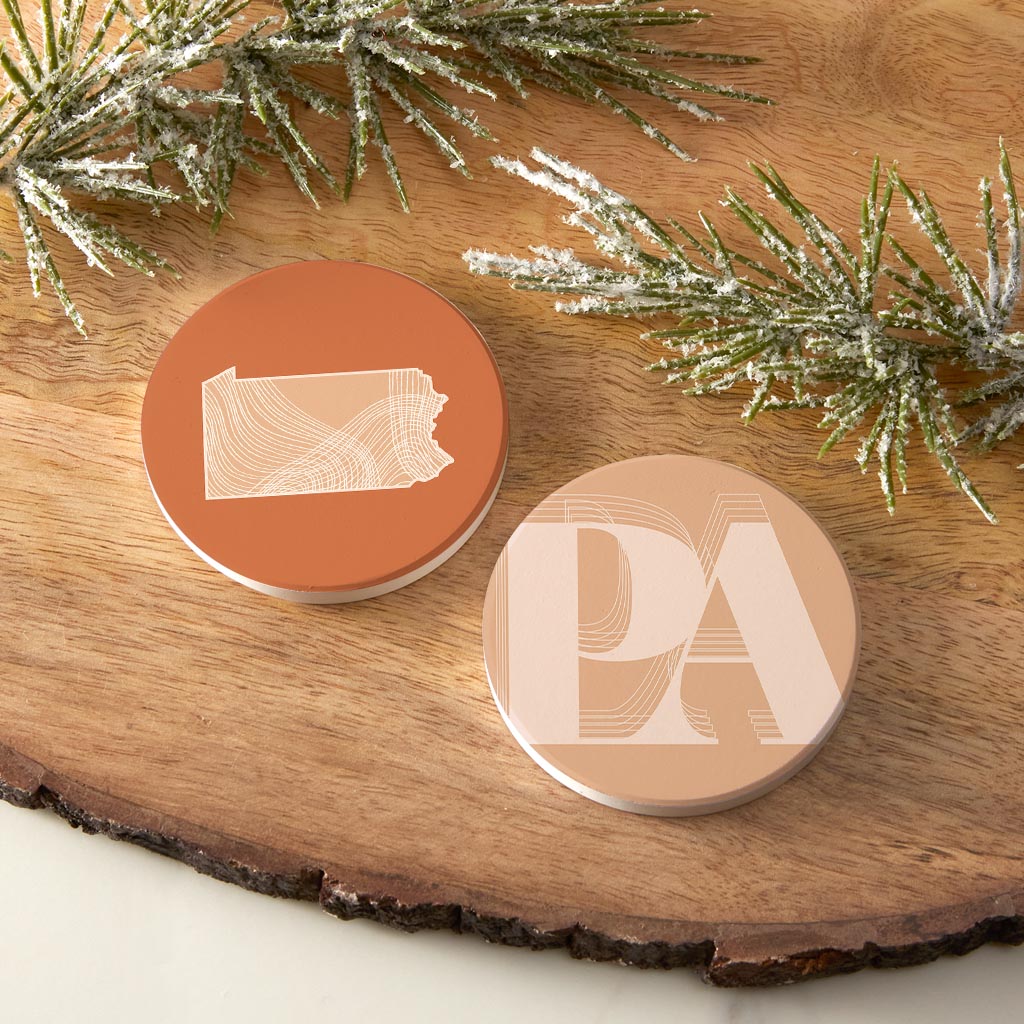Modern Minimalist Pennsylvania State Initials | Absorbent Car Coasters | Set of 2 | Min 4