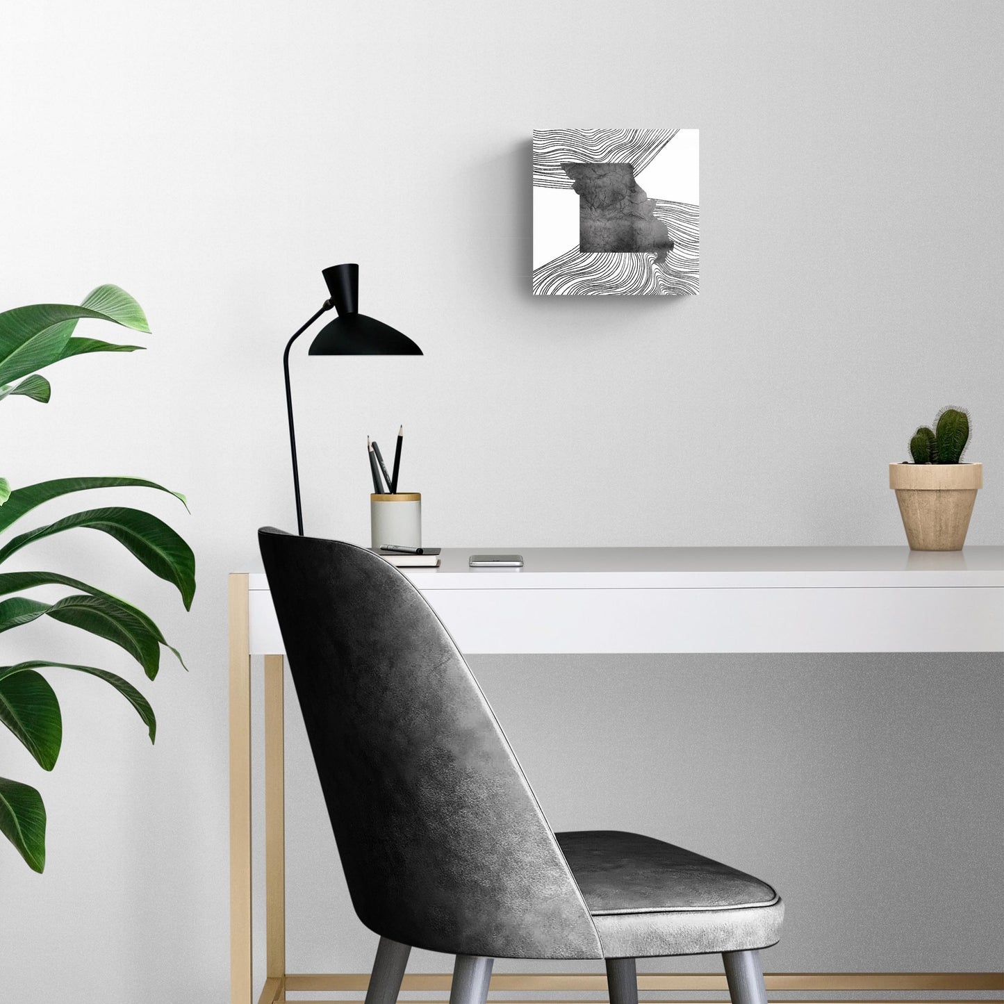Minimalist B&W Missouri State With Fluid Lines | Hi-Def Glass Art | Eaches | Min 2