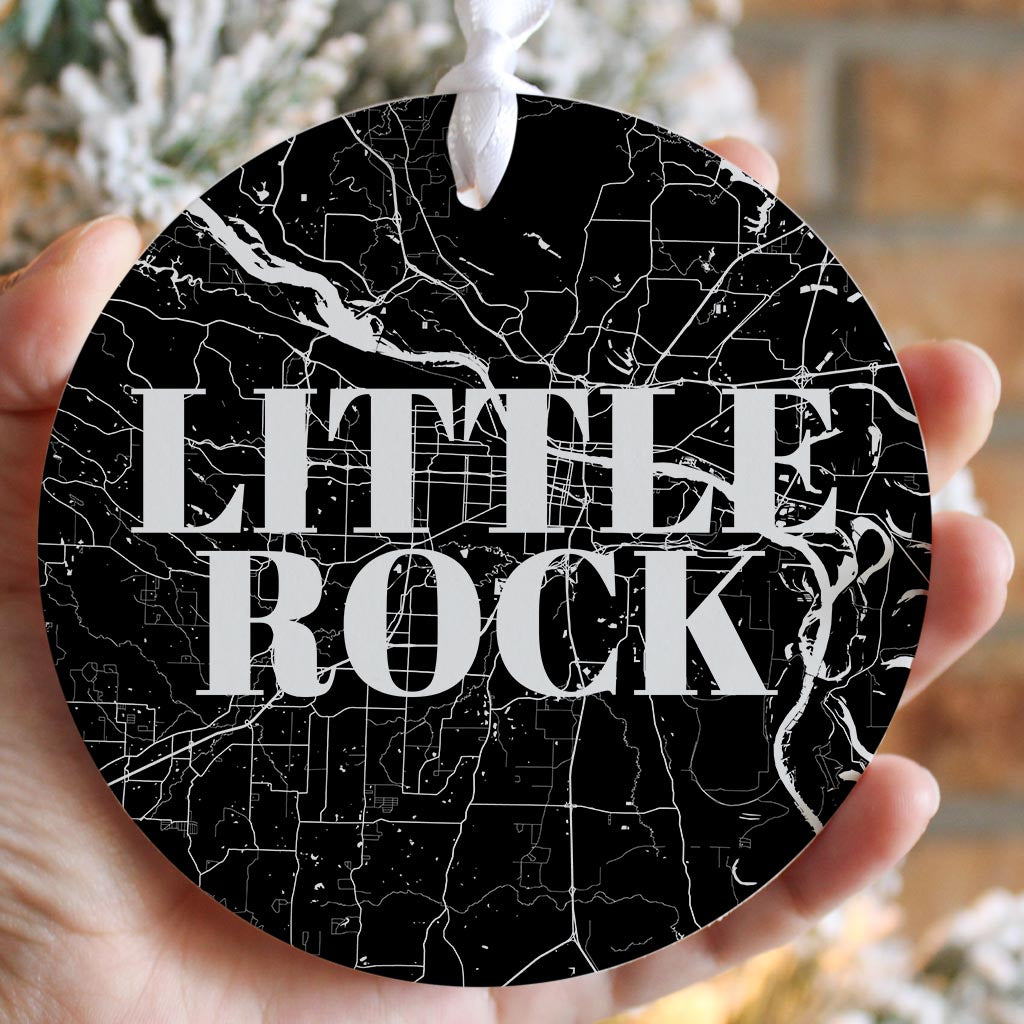 B&W Minimalist Arkansas Little Rock Map | Wood Ornament | Eaches | Min 6